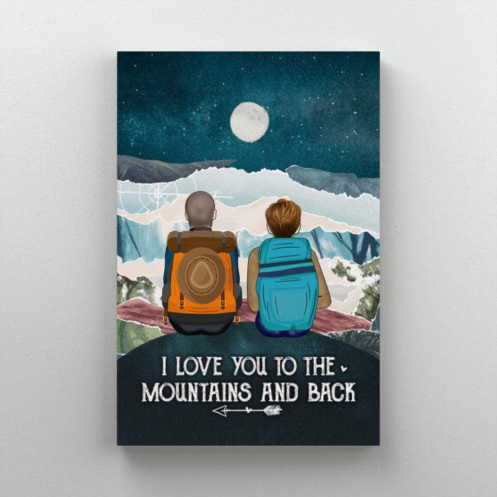 Personalized Canvas, Hiking Couple On Top Of Mountain, Gifts For Hiking Lovers