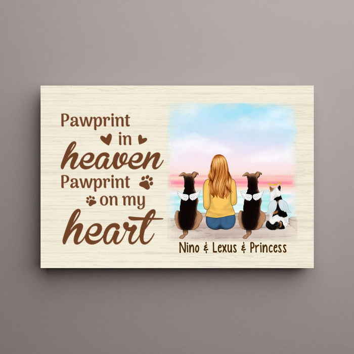 Personalized Canvas, Pawprint In Heaven Pawprint On My Heart, Memorial Gift For Dog Loss, Cat Loss, Gift For Pet Lovers