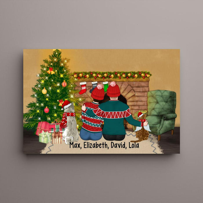 Personalized Canvas, Christmas Couple With Pets, Gift For Christmas