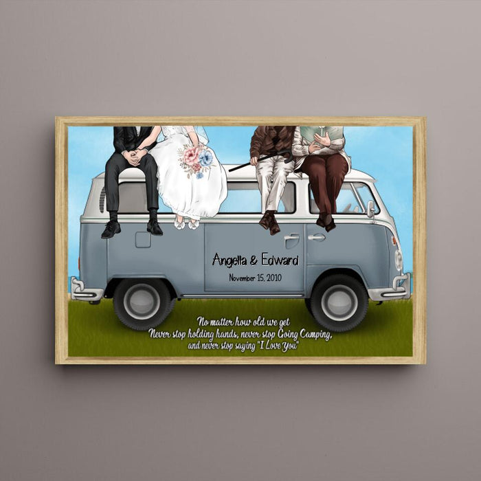 Personalized Canvas, Young And old Couples On Camping Car, Anniversary Gift For Couple, Camping Lovers