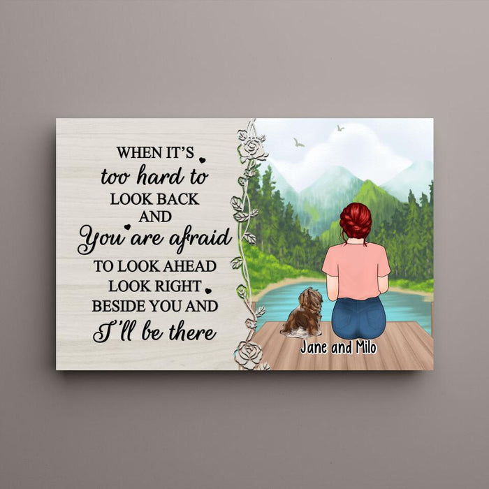 Personalized Canvas, Woman Sitting With Dogs, Cats, Gift For Dog, Cat Lover