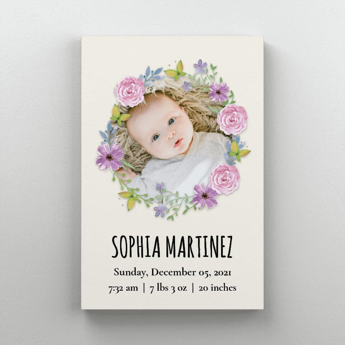 Personalized Canvas/Poster, Baby Photo Birth Statistics, Upload Photo Gift, Gift For Baby, Newborn Baby