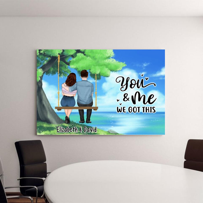 Couple And Kid Sitting On Tree Swing - Personalized Canvas For The Family, For Her, For Him