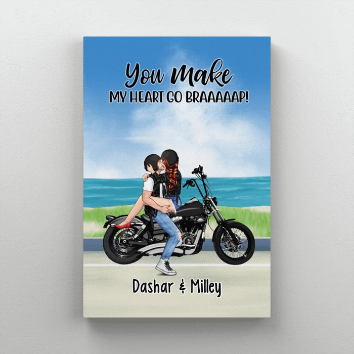 Kissing Motorcycle Couple - Personalized Canvas For Him, For Her, Motorcycle Lovers