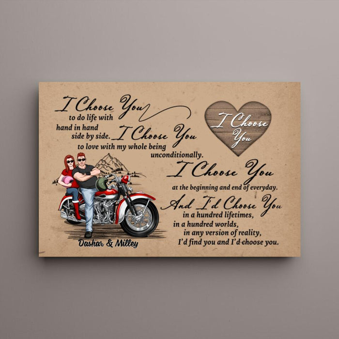 I Choose You Motorcycle Couple - Personalized Canvas For Him, Her, Motorcycle Lovers, Valentine's Day