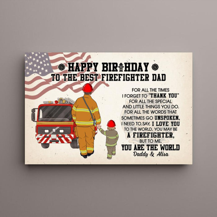 To the Best Firefighter Dad - Personalized Gifts Custom Firefighter Canvas for Dad, Firefighter Gifts