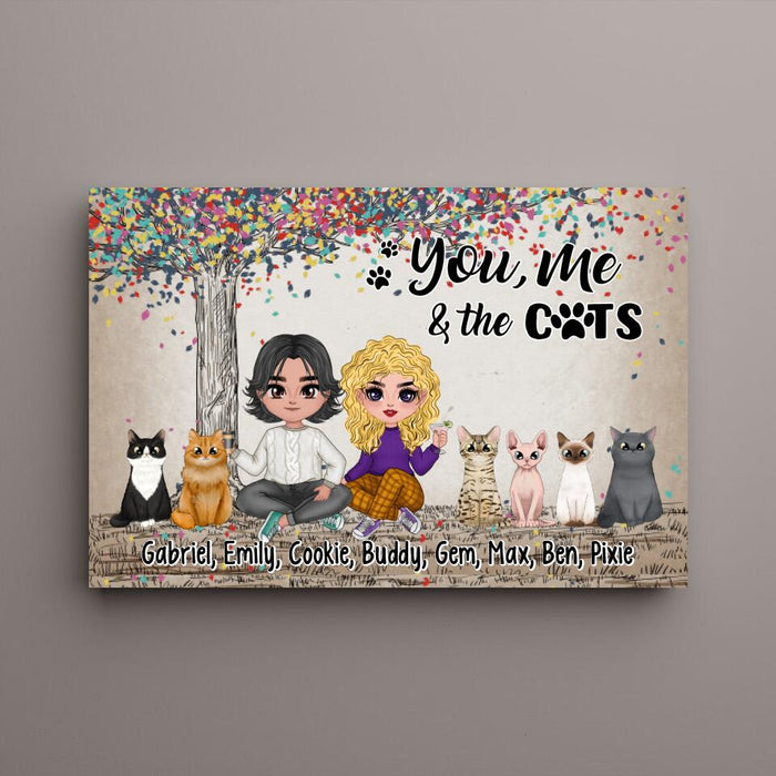 You, Me, and the Cats - Personalized Gifts for Custom Cat Canvas for Cat Mom and Cat Dad, Cat Lovers