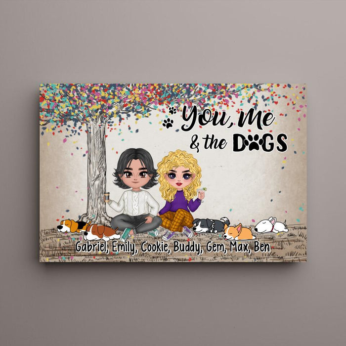 You, Me, and the Cats - Personalized Gifts Custom Canvas for Dog Mom and Dog Dad