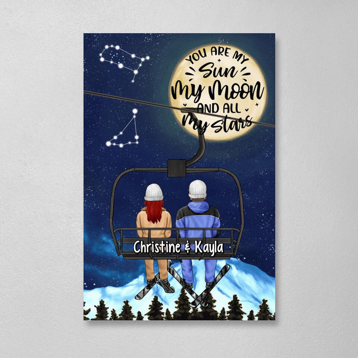 You Are My Sun My Moon And All My Stars - Personalized Canvas For Couples, The Family, Skiing, Astronomy Lovers