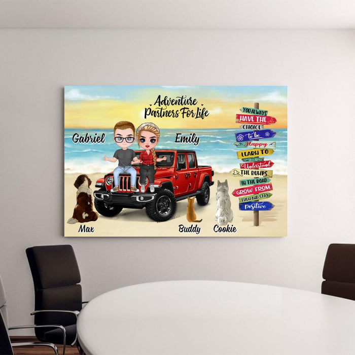 Up To 3 Pets Adventure Partners For Life - Personalized Canvas For Couples, Dog, Cat, Off-Road Lovers