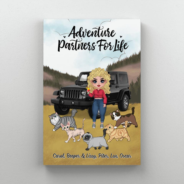 Adventure Partners For Life - Personalized Canvas For Her, Cat Lovers, Chibi