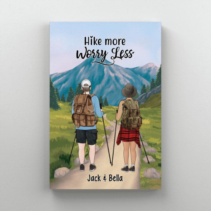 Hike More Worry Less - Personalized Canvas For Couples, Hiking, Dog Lovers