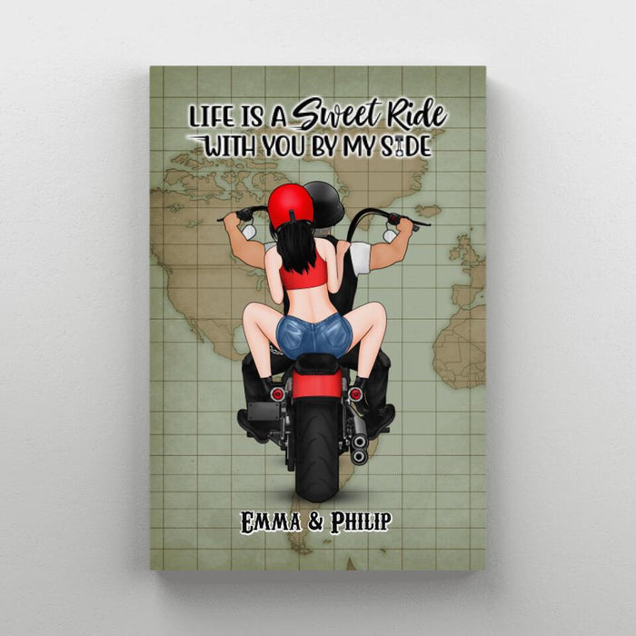 Life Is A Sweet Ride - Personalized Canvas For Couples, Motorcycle Lovers