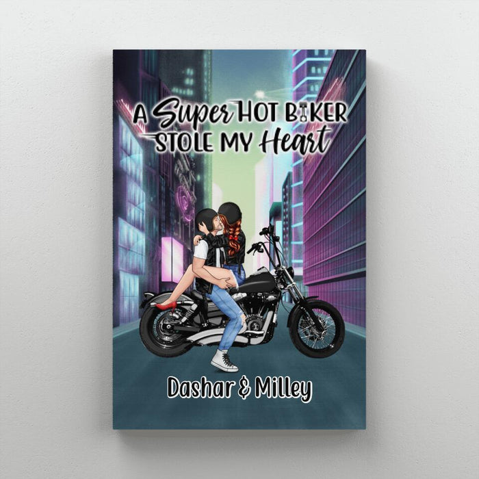 Cyber Biker Couple - Personalized Canvas For Him, For Her, Motorcycle Lovers