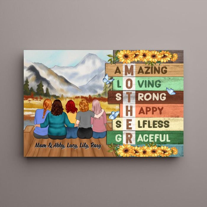 Up To 4 Daughters Mother Amazing Loving - Personalized Canvas For Her, Mom, Daughter, Mother's Day