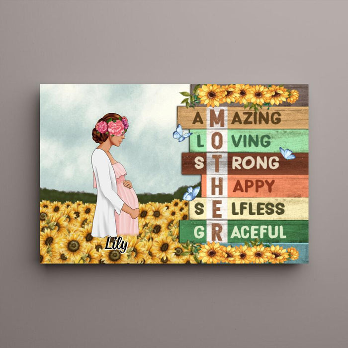 Mother Amazing Loving - Personalized Canvas For Her, Mom To Be, Mother's Day