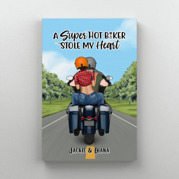 A Super Hot Biker Stole My Heart - Personalized Canvas For Couples, Her, Him, Motorcycle Lovers