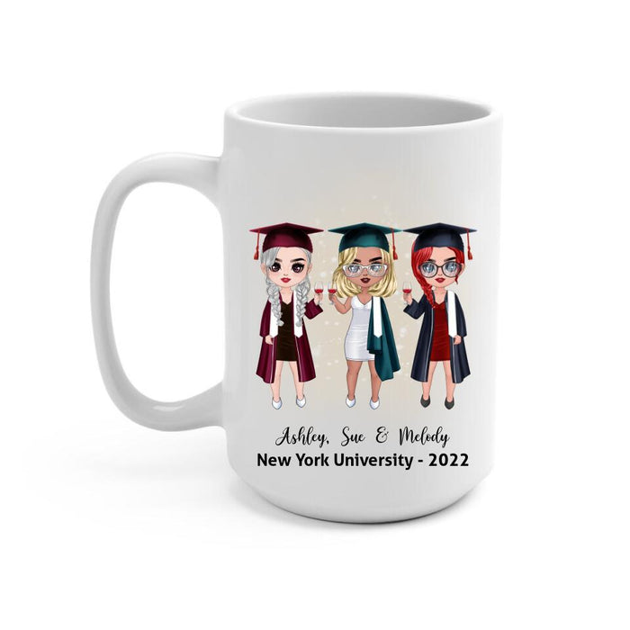 Up To 3 Chibi The One Where We Graduate - Personalized Mug For Her, Friends, Sister, Graduation