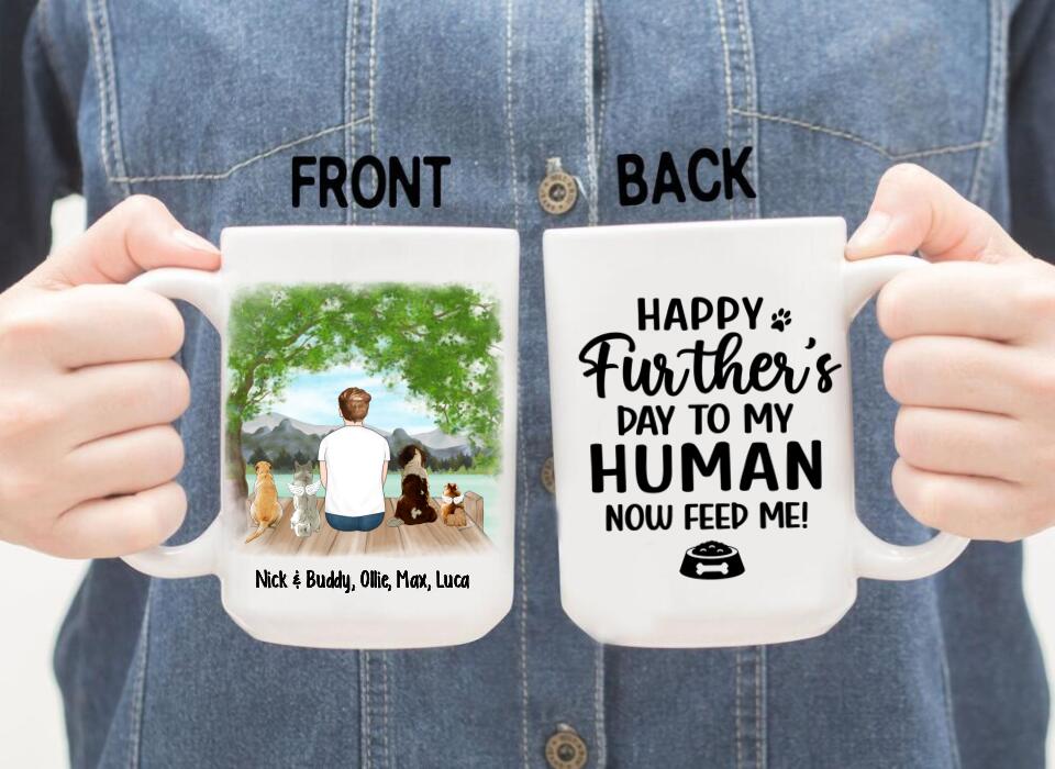 Up To 4 Dogs Happy Further's Day To My Human Now Feed Me - Personalized Mug For Dog Dad, Father's Day