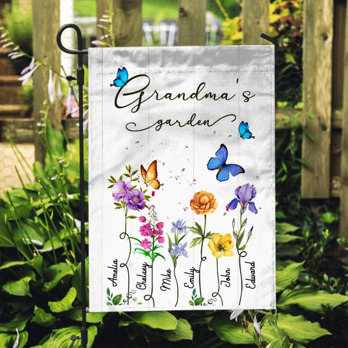 Butterflies Grandma's Garden - Personalized Gifts for Custom Garden Flag for Grandma, Nana, Gardeners