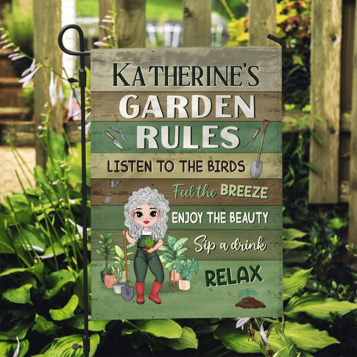 Old Chibi My Garden Rules - Personalized Garden Flag For Her, Him, Gardener