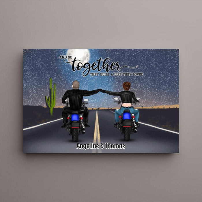 Personalized Landscape Canvas, Motorcycle Couple, Gift For Motorcycle Lovers