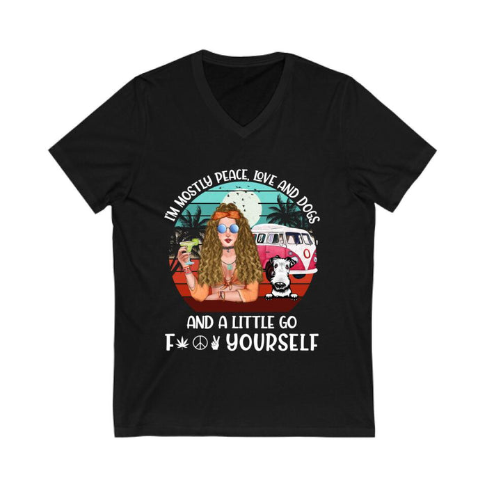 Personalized Shirt, Hippie Girl with Dogs Custom Gift For Dog and Hippie Lovers