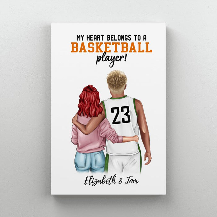 My Heart Belongs To A Basketball Player - Personalized Canvas For Her, For Him, For Couples