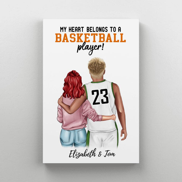 My Heart Belongs To A Basketball Player - Personalized Canvas For Her, For Him, For Couples