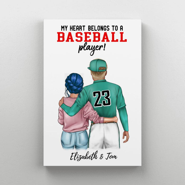 My Heart Belongs to a Baseball Player - Personalized Canvas for Couples, Baseball