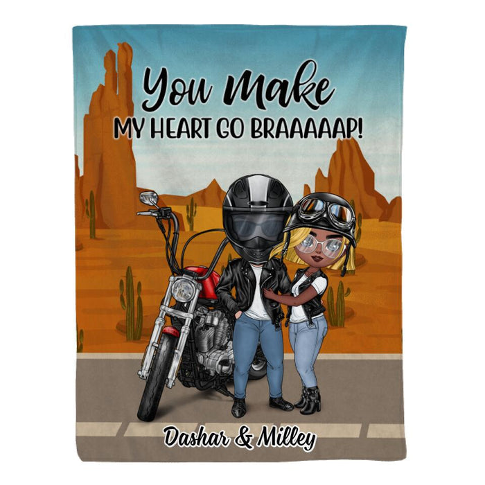 Motorcycle Couple Hugging, Riding Partners - Personalized Blanket For Motorcycle Lovers, Bikers