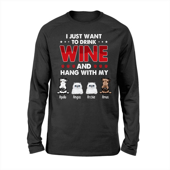 Personalized Shirt, I Just Want to Drink Wine and Hang Out with My Pets, Gift for Dog and Cat Lovers