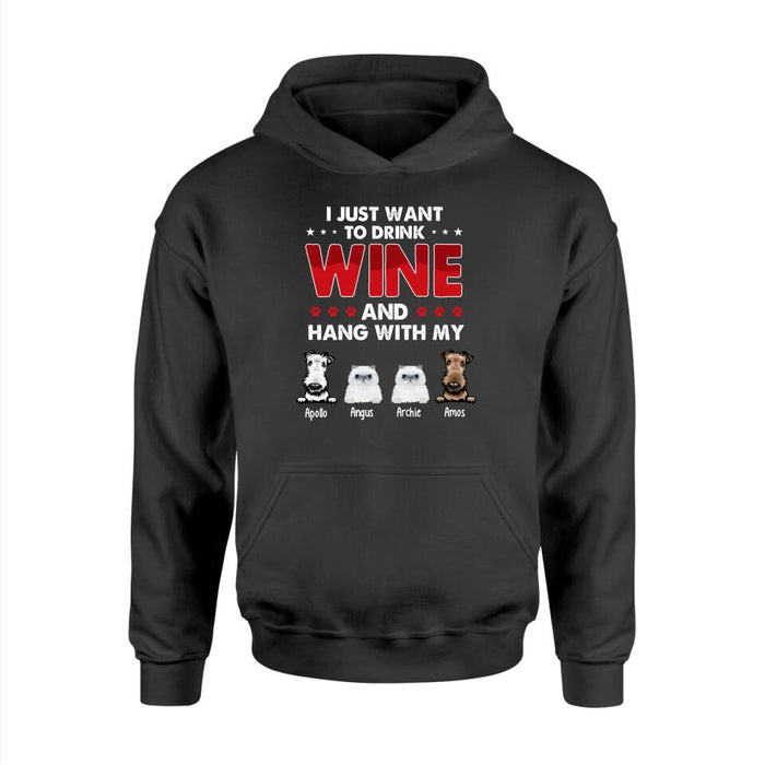 Personalized Shirt, I Just Want to Drink Wine and Hang Out with My Pets, Gift for Dog and Cat Lovers