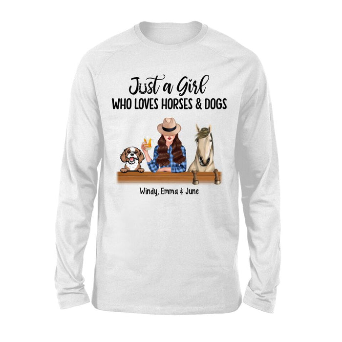 Personalized Shirt, Just A Girl Who Loves Horses And Dogs, Gift For Dog Lovers, Horse Lovers