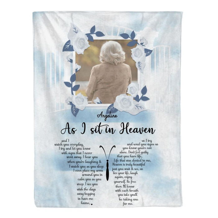 Personalized Blanket, As I Sit In Heaven And I Watch You Every Day, Memorial Gifts For Loss Of Parents, Photo Upload Gifts