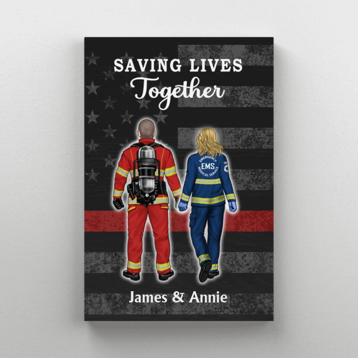 Save Lives Couple Friends - Personalized Canvas Firefighter, EMS, Police Officer, Military, Nurse