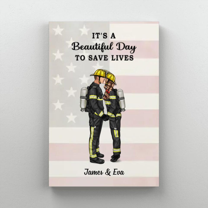 You & Me We Got This - Personalized Canvas For Couple, Couple Portrait, Firefighter, EMS, Nurse, Police Officer, Military