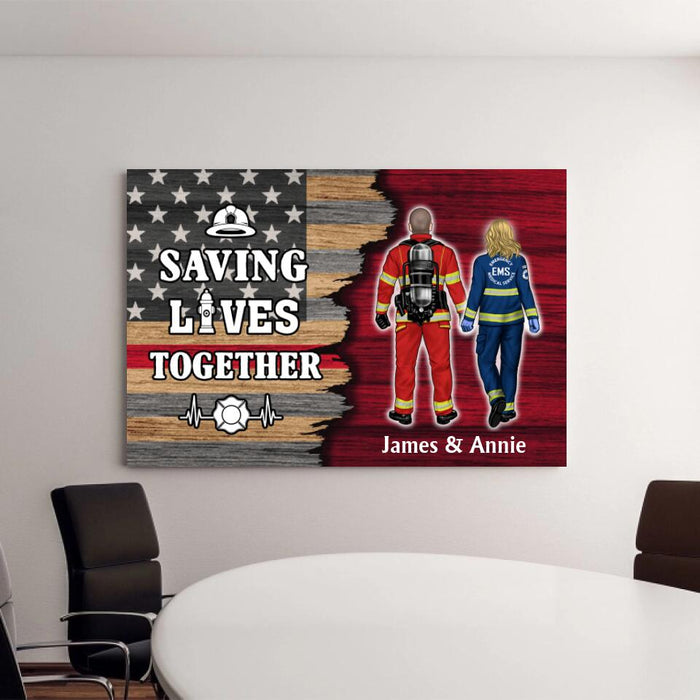 Saving Lives Couples Friends - Personalized Canvas Firefighter, EMS, Nurse, Police Officer, Military