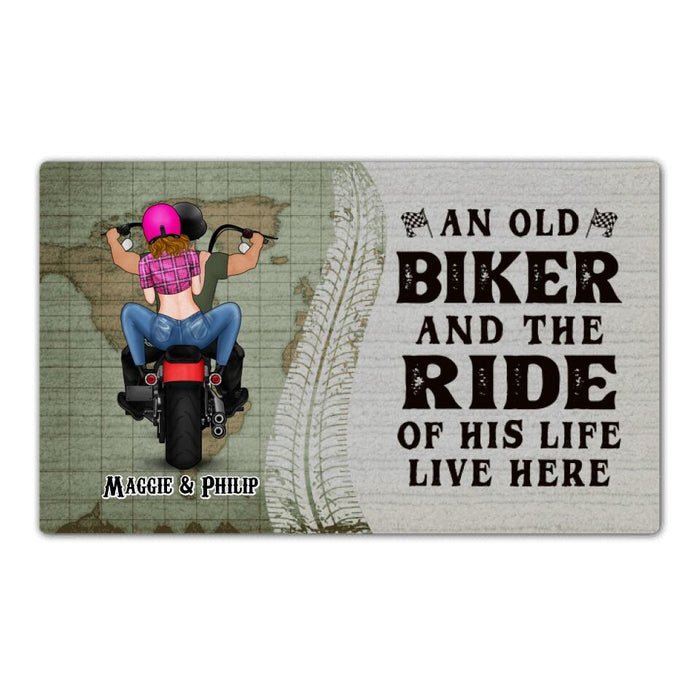 An Old Biker and the Ride of His Life - Personalized Gifts Custom Motorcycle Doormat for Couples, Motorcycle Lovers