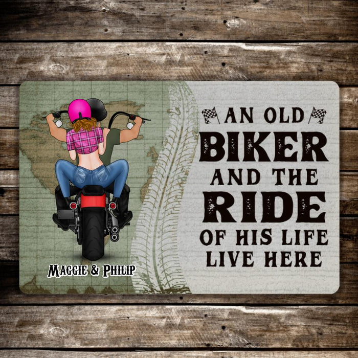 An Old Biker and the Ride of His Life - Personalized Gifts Custom Motorcycle Doormat for Couples, Motorcycle Lovers