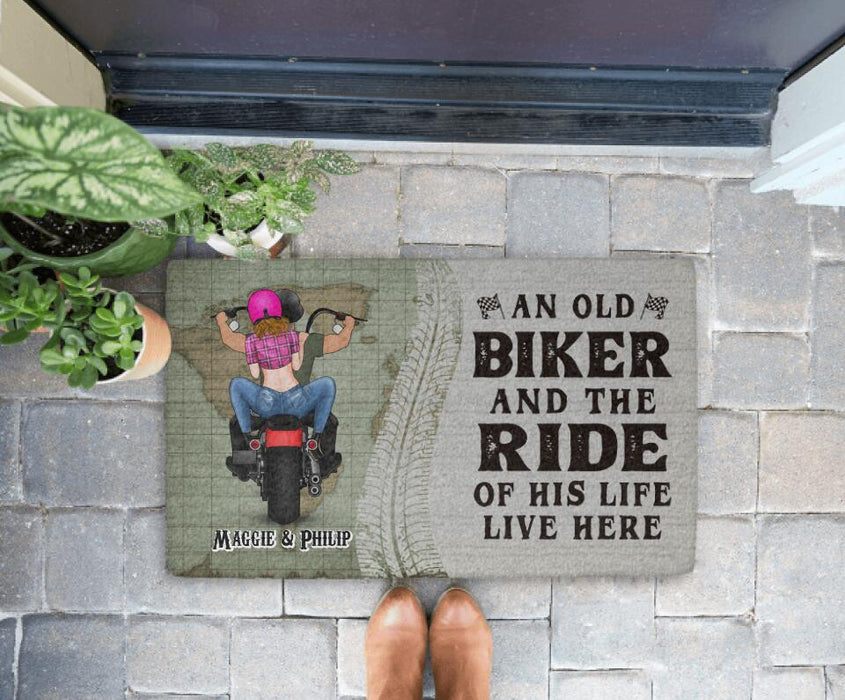 An Old Biker and the Ride of His Life - Personalized Gifts Custom Motorcycle Doormat for Couples, Motorcycle Lovers