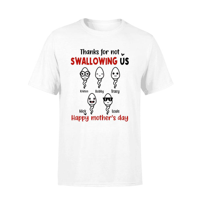 Thanks for Not Swallowing Us Custom Kid Name - Personalized Gifts Custom Shirt for Mom, Funny Mother's Day Gift