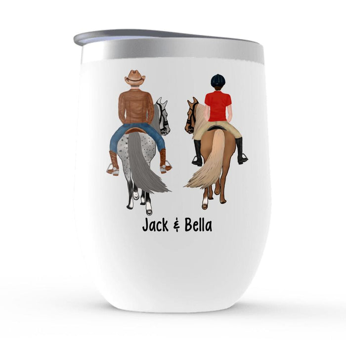 Couples Who Ride Together Stay Together - Personalized Gifts Custom Wine Tumbler for Couples, Horse Riding Lovers