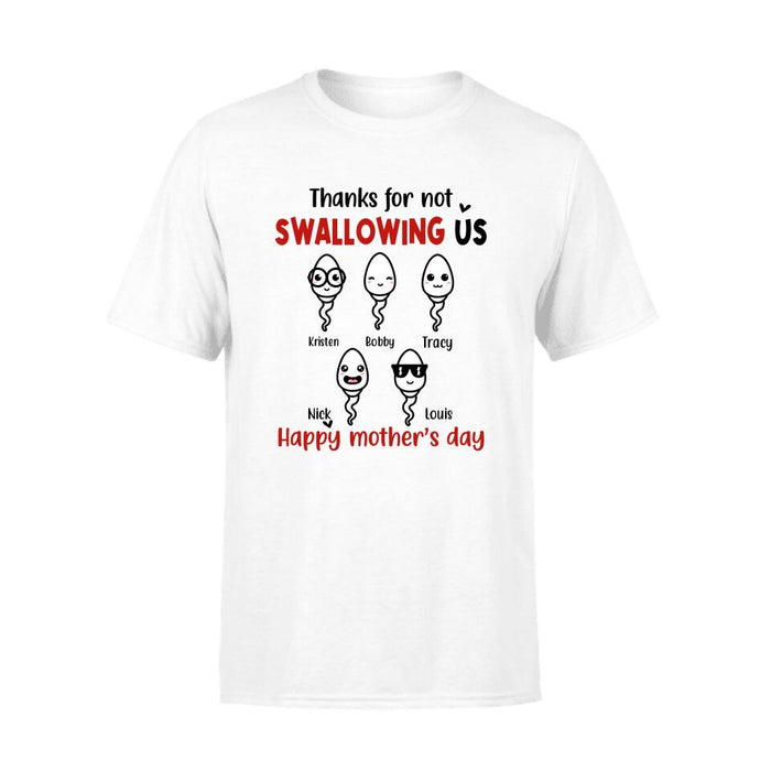 Thanks for Not Swallowing Us Custom Kid Name - Personalized Gifts Custom Shirt for Mom, Funny Mother's Day Gift