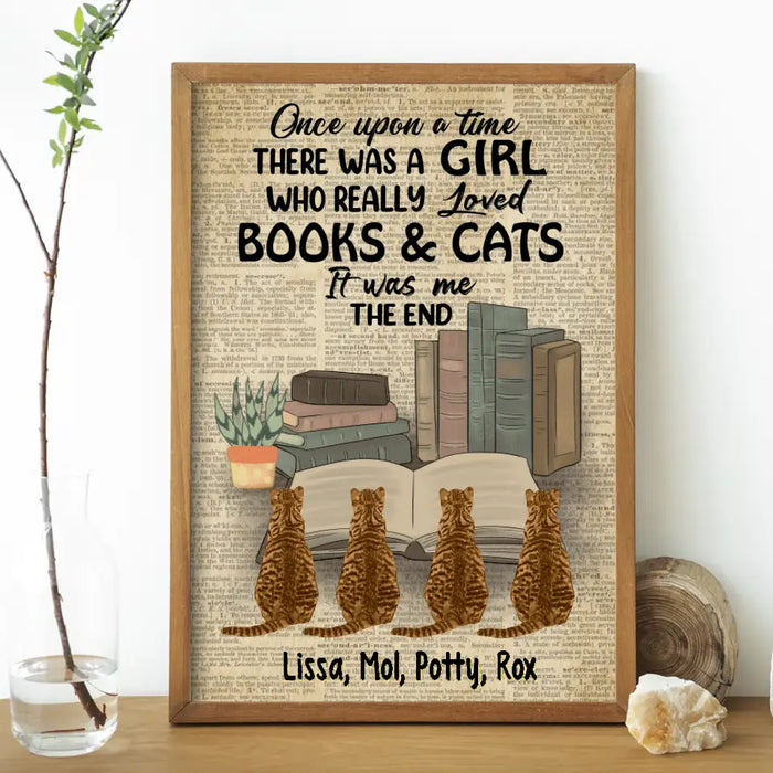 Personalized Canvas/Poster, A Girl Who Loved Books And Cats, Gift For Book And Cat Lovers