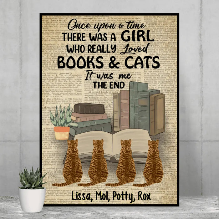 Personalized Canvas/Poster, A Girl Who Loved Books And Cats, Gift For Book And Cat Lovers