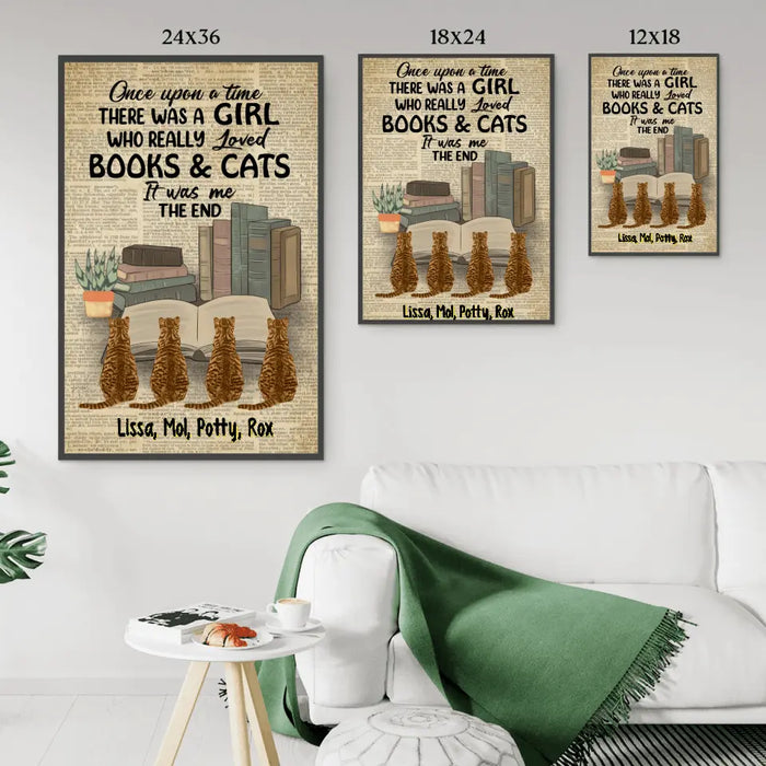 Personalized Canvas/Poster, A Girl Who Loved Books And Cats, Gift For Book And Cat Lovers