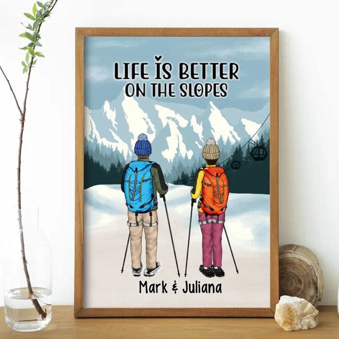 Personalized Canvas/Poster, Snowshoeing Couple and Friends, Gift for Snowshoeing Lovers