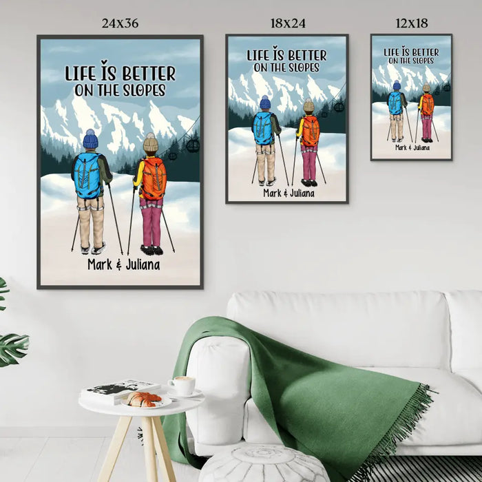 Personalized Canvas/Poster, Snowshoeing Couple and Friends, Gift for Snowshoeing Lovers