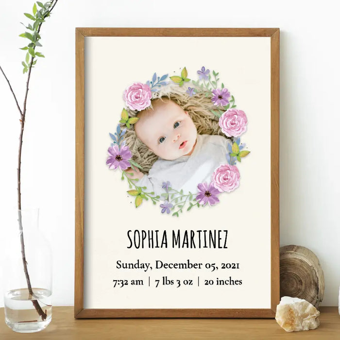 Personalized Canvas/Poster, Baby Photo Birth Statistics, Upload Photo Gift, Gift For Baby, Newborn Baby